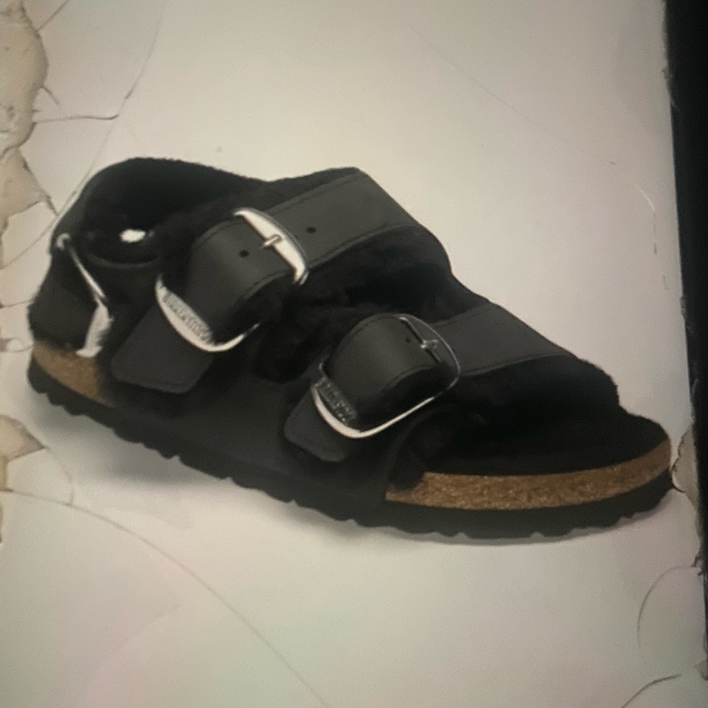 Birkenstock milano big buckle shearling oiled leather size 41